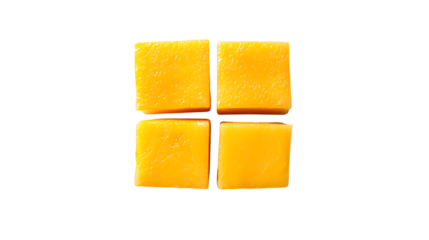 Juicy vibrant mango cubes beautifully arranged for vibrant culinary presentations and refreshing tropical recipes,isolated on white background.