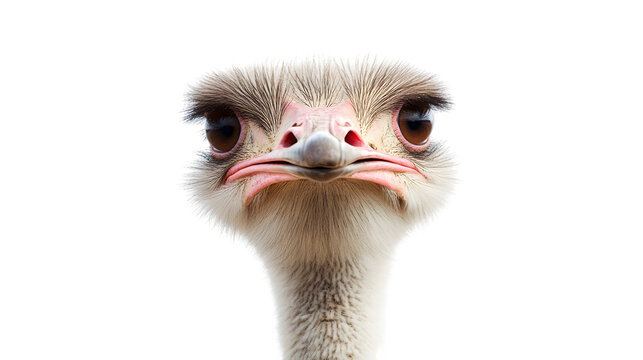 Ostrich face,isolated on white background.