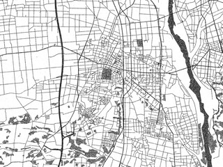 Obraz premium City map illustration of Mizusawa, Japan, rendered in black and white sketch style.