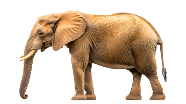 Elephant with impressive tusks, isolated on white background.