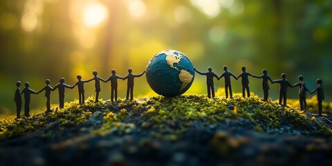 Global Unity and Sustainability – People Holding Hands Around Earth for Environmental Harmony