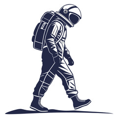 Dark blue astronaut walking with backpack space suit