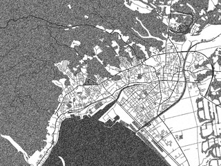 Fototapeta premium Hand-drawn style black and white city map of Mutsu, Japan, ready for wall art or editorial projects.