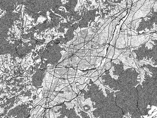 Naklejka premium Stylized black and white urban map of Nagano, Japan, hand-drawn style for decor and creative use.