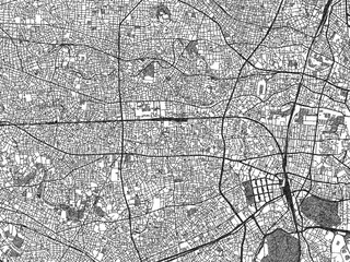 Fototapeta premium Detailed artistic sketch map of Nakano, Japan, in monochrome black and white.