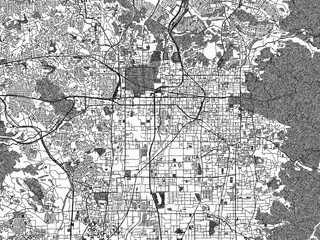 Obraz premium City map illustration of Nara, Japan, rendered in black and white sketch style.