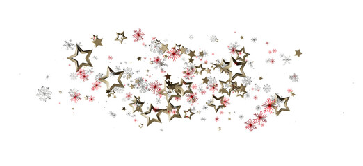 Beautiful illustration of golden stars and snowflakes. Great for Christmas, holiday, or winter designs, ideal for backgrounds and greetings.