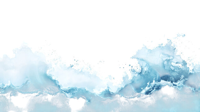 Powerful ocean wave cresting with dynamic spray and foamy texture creating a sense of natural motion and energy,isolated on white background.