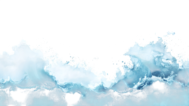 Powerful ocean wave cresting with dynamic spray and foamy texture creating a sense of natural motion and energy,isolated on white background.