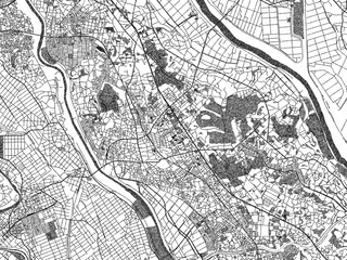 Naklejka premium Poster-ready black and white illustration map of Noda, Japan, detailed and artistic.