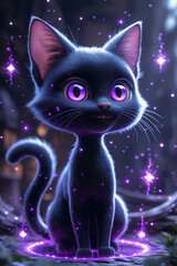 black cat on a blue background