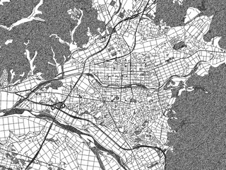 Naklejka premium Decorative black and white map of Odate, Japan, rendered in sketch-like style.