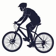 Naklejka premium Dark blue silhouette of a man riding a bicycle wearing a helmet 1