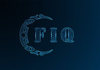 Low poly letter logo FIQ design. FIQ letter logo low poly vector design on blue color gradient background. FIQ logo low poly design