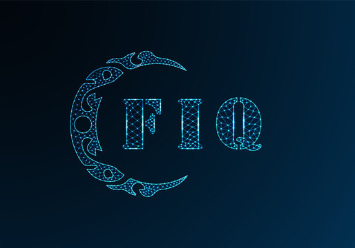 Low poly letter logo FIQ design. FIQ letter logo low poly vector design on blue color gradient background. FIQ logo low poly design