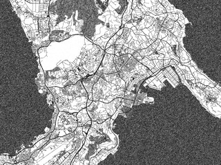 Fototapeta premium Urban black and white map of Okinawa, Japan, designed in a sketch style for prints.