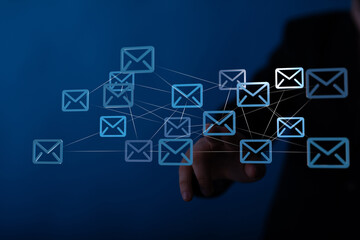 Image depicts a network of emails, symbolizing global communication and data exchange.