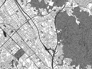 Hand-drawn style black and white city map of Onojo, Japan, ready for wall art or editorial projects.