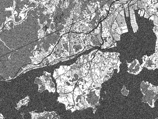Naklejka premium Monochrome hand-drawn map of Onomichi, Japan, ideal for decorative and editorial use.