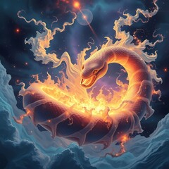 A celestial serpent made of cascading timelines violently shedding its skin, each scale a fleeting universe exploding into fractal chaos. Infinite temporal flux art.
