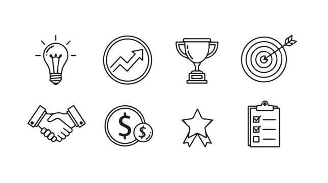 Business success icons hand drawn doodle style set for marketing and corporate ideas vector
