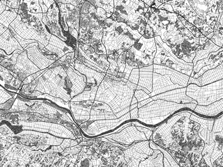 Obraz premium Poster-ready black and white illustration map of Ryugasaki, Japan, detailed and artistic.