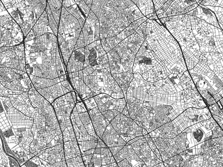 Fototapeta premium Illustrated map of Saitama, Japan, in black and white hand-drawn digital style.
