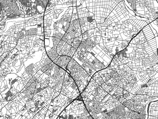 Naklejka premium Illustrated city map of Sakado, Japan, in black and white, showing roads and textures.