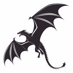 Naklejka premium Dark dragon in flight silhouette on white background