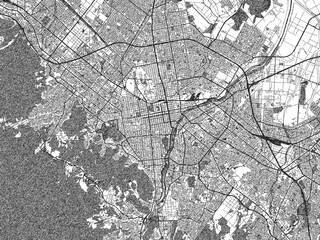 Fototapeta premium Poster-ready monochrome city map of Sapporo, Japan, with detailed streets and rivers.