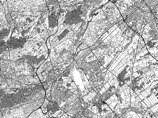 Fototapeta premium Poster-ready monochrome city map of Sayama, Japan, with detailed streets and rivers.