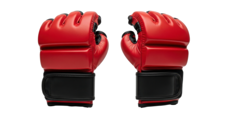 Pair of red mixed martial arts gloves ready for fighting isolated PNG with Transparent Background
