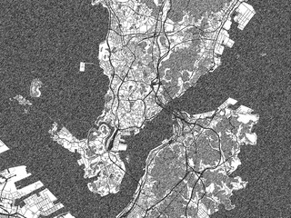 Fototapeta premium Decorative monochrome illustration of Shimonoseki, Japan, showing its detailed grid.