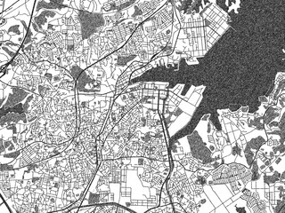Fototapeta premium Monochrome hand-drawn map of Shiogama, Japan, ideal for decorative and editorial use.