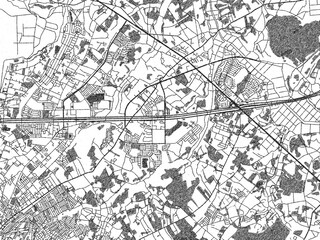 Fototapeta premium Hand-drawn style black and white city map of Shiroi, Japan, with detailed streets and textures.