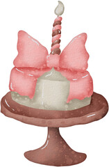 Watercolor Birthday Cake with Pink Bow