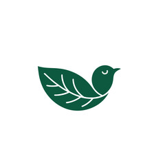 Leaf bird logo, green leaf shaping graceful bird silhouette, eco friendly brand icon, natural tea company vector
