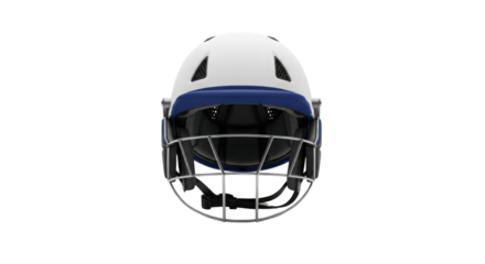 Front view of a white cricket helmet isolated PNG with Transparent Background