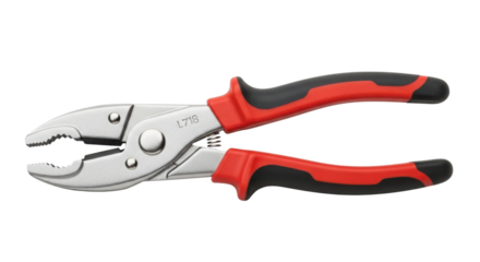 Adjustable water pump pliers with red and black handle isolated PNG with Transparent Background