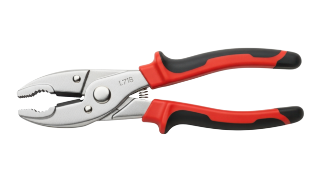 Adjustable water pump pliers with red and black handle isolated PNG with Transparent Background