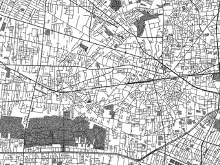 Naklejka premium Illustrated map of Tanashicho, Japan, in black and white hand-drawn digital style.
