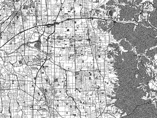 Black and white map poster of Tenri, Japan, illustrated in hand-drawn style.