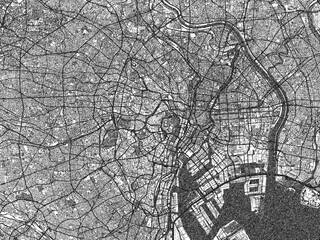 Obraz premium Decorative black and white map of Tokyo, Japan, rendered in sketch-like style.