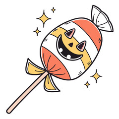 Halloween candy with pumpkin face and stars vector