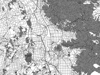 Fototapeta premium Poster-ready black and white illustration map of Tsukuba, Japan, detailed and artistic.