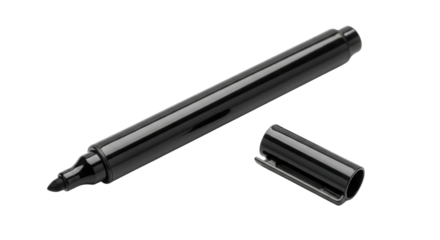 Black marker pen with cap off isolated PNG with Transparent Background