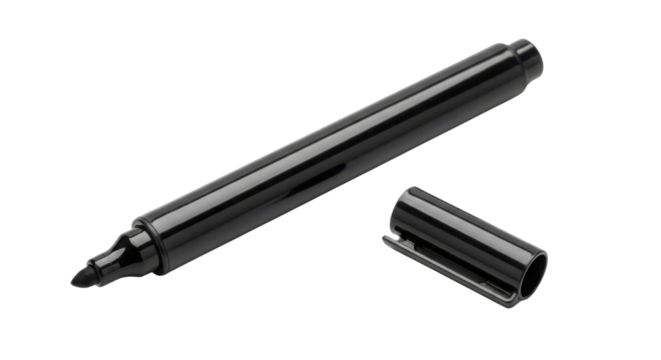 Black marker pen with cap off isolated PNG with Transparent Background
