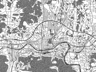 Obraz premium Poster-ready monochrome city map of Tsuyama, Japan, with detailed streets and rivers.