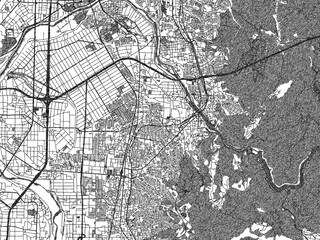 Fototapeta premium Urban black and white map of Uji, Japan, designed in a sketch style for prints.