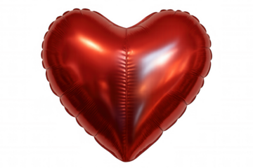Red heart foil balloon floating, symbolizing love, romance, celebration, and saint valentine's day on transparent background